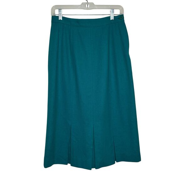 Miss Pendleton Vintage Size 10 Green 100% Virgin Wool Pleated Pencil Skirt - Picture 2 of 7